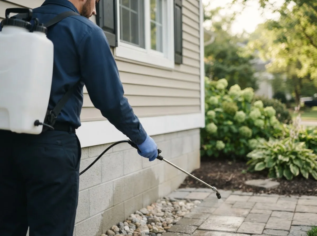 Pest control technician inspecting a home in Brownsburg, IN